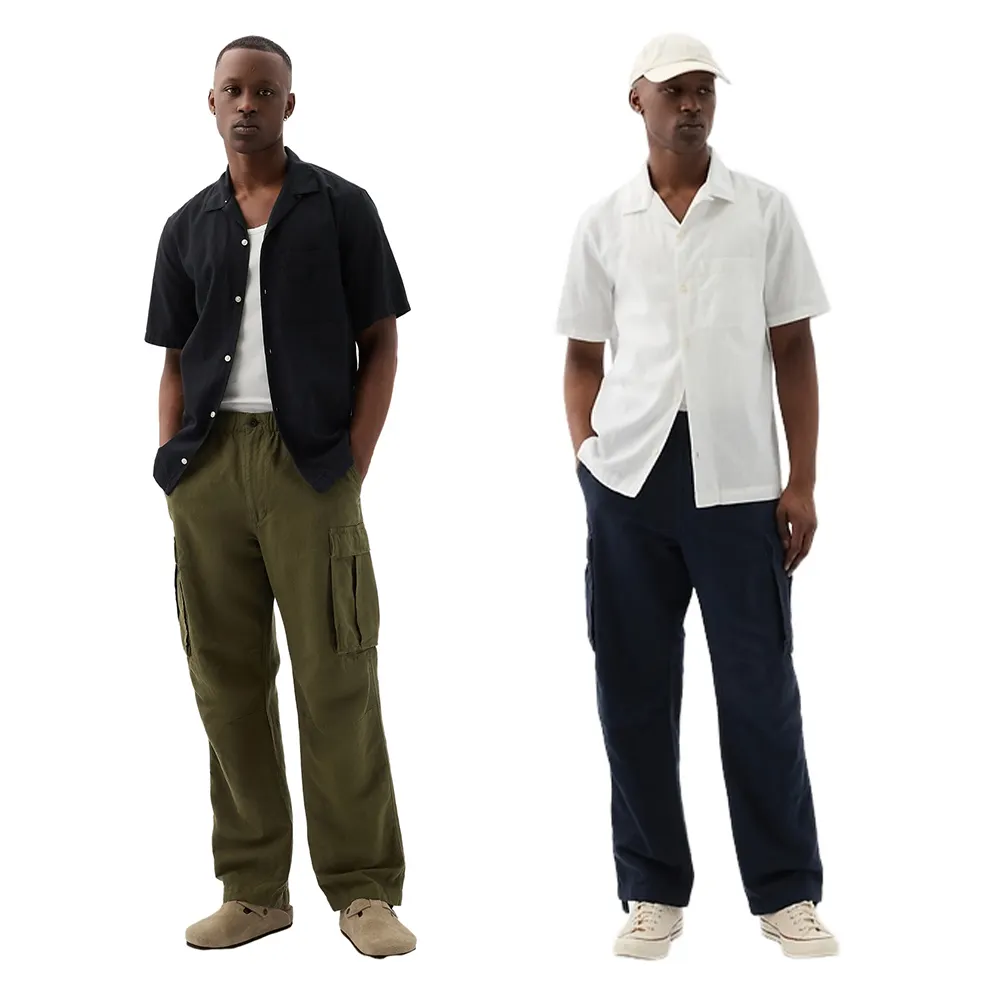 Gingto tùy chỉnh giản dị màu rắn Sweatpants cho nam giới Linen cotton quần vận chuyển hàng hóa
