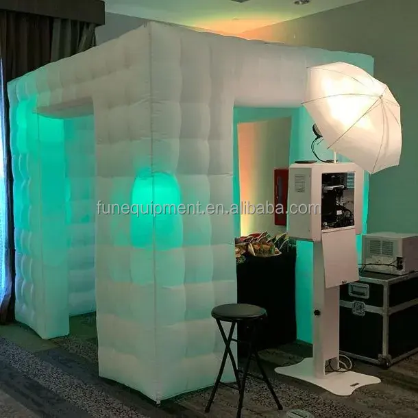 Tente gonflable blanche commerciale de partie de cube de tente de cabine de photo stéréo d'éclairage portatif de LED