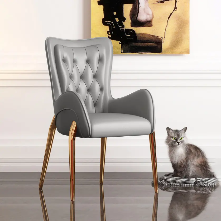 Casa de luxo moderno Cinza chesterfield estofados cadeiras de jantar com braços para mobília da sala de jantar