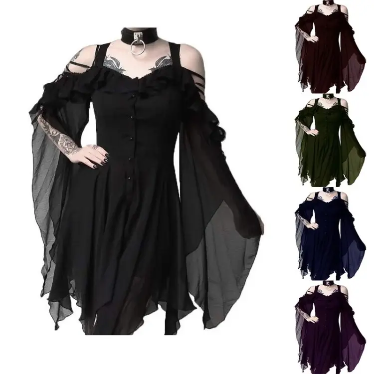 Donne medievale Retro Queen Princess Sling abito da sera stile britannico Gothic Carnival Party Vampire Witch Costume Cosplay spaventoso