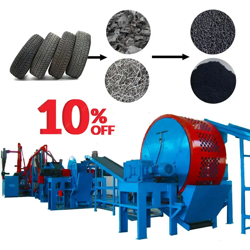 Machine d'usine de recyclage de pneus usagés de haute qualité Fabrication de pneus usagés en poudre de caoutchouc à vendre Pneu de déchiqueteuse de moteur diesel