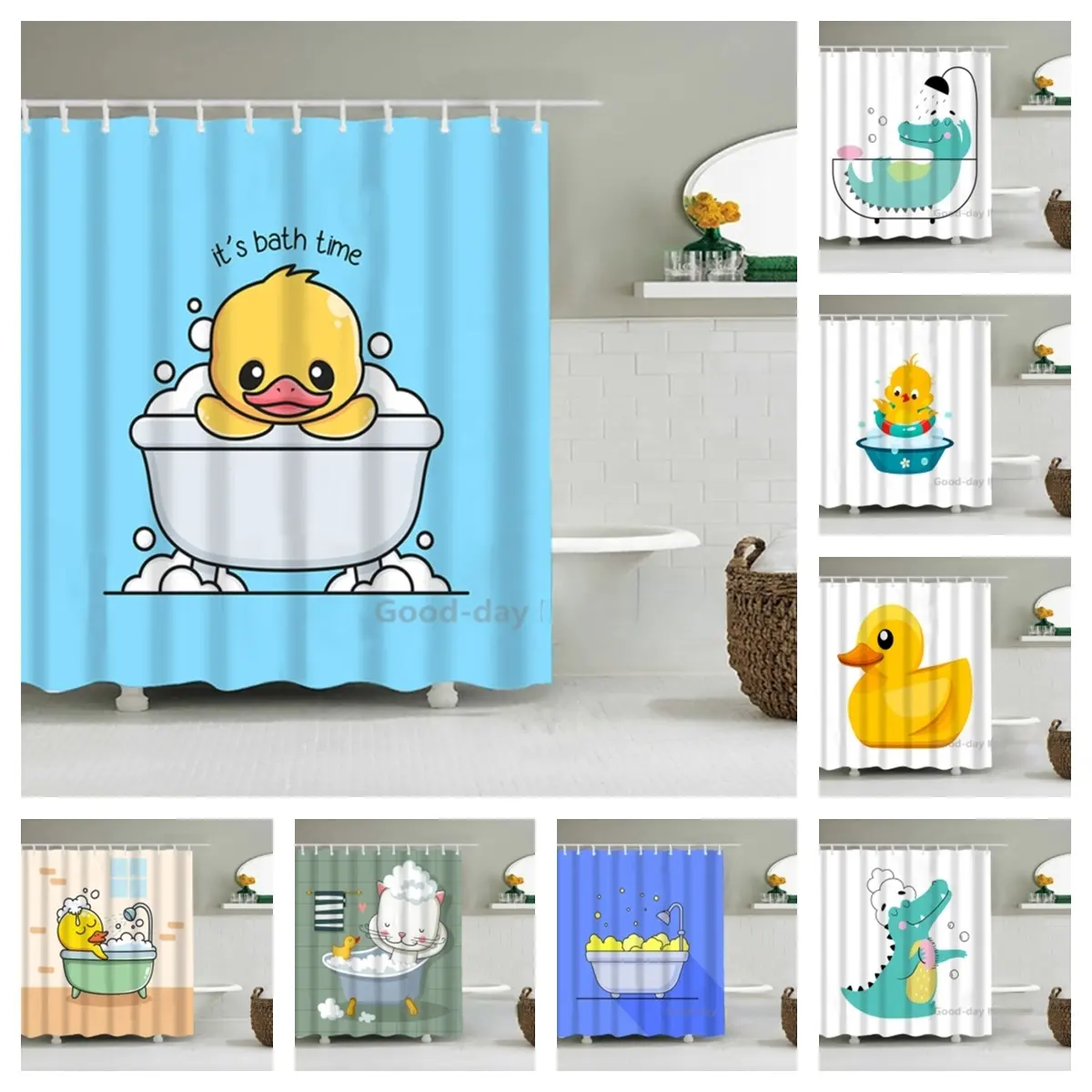 Bonito Duck Engraçado Chuveiro Banheiro Cortina Impermeável Dinossauro Banho Tecido Pastel Toalete Porta Cortinas Modern Marble Cortina