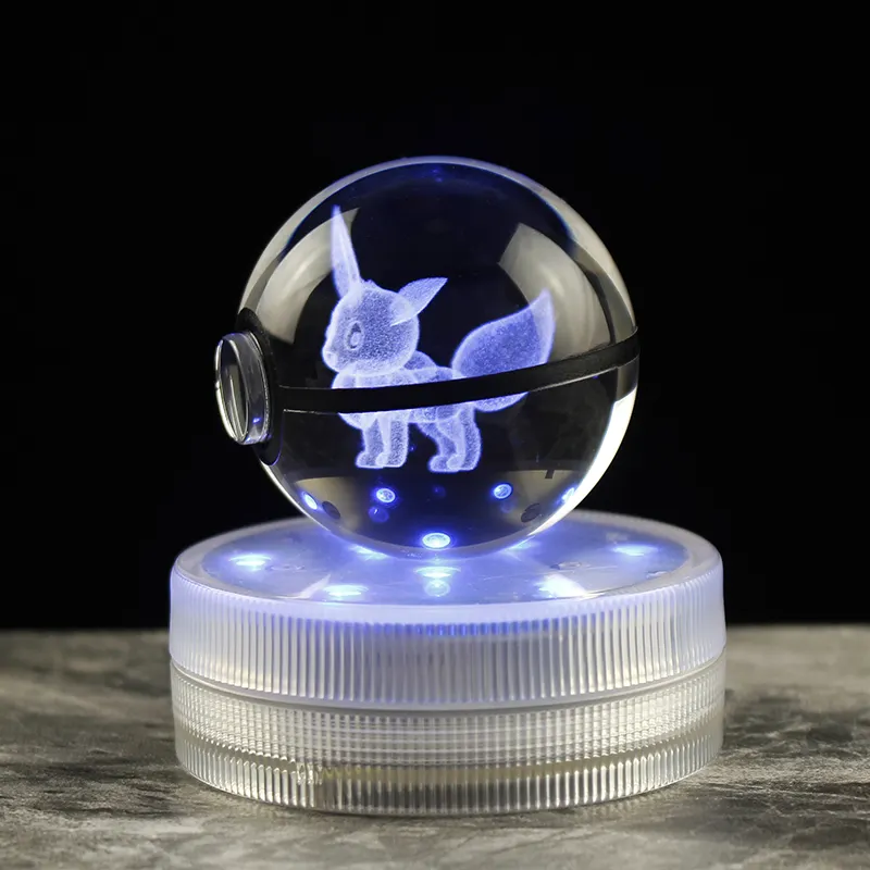 Bola de cristal de Pokémon Pikachu Eevee Mewtwo, bola de cristal de 80mm, juguete para dormitorio de niños, luz nocturna
