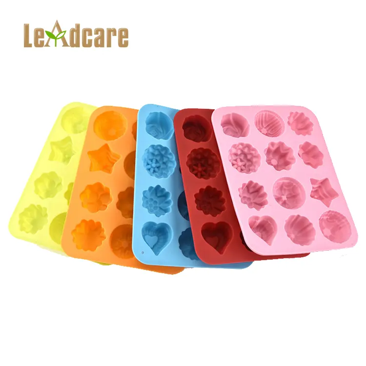 12 quadrados criativo flor bolo pudim doces food grade silicone cozimento molde artesanal DIY