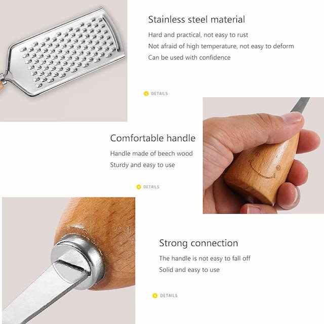 High Quality Stainless Steel Food Grater with Cute Wooden Smiley Handle for Vegetable Fruit Cheese Grater