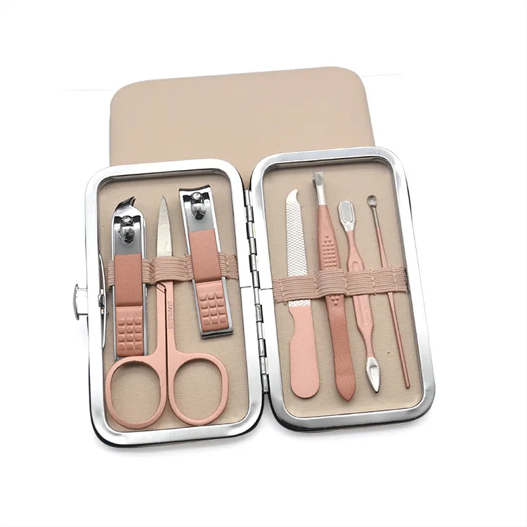 Yangjiang di alta qualità 7 in 1 pezzi strumenti per unghie viaggio mini manicure pedicure kit tagliaunghie set per ragazze