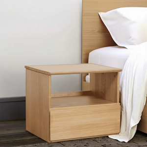 Bàn cạnh giường ngủ bằng gỗ nguyên khối, thiết kế Bắc Âu hiện đại và phong cách, có 1 ngăn kéo và ngăn chứa đồ - Product Image 2