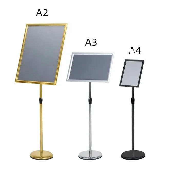 A2 vertical signage stainless steel shopping mall billboard display stand on the ground Rotatable adjustable height card holder