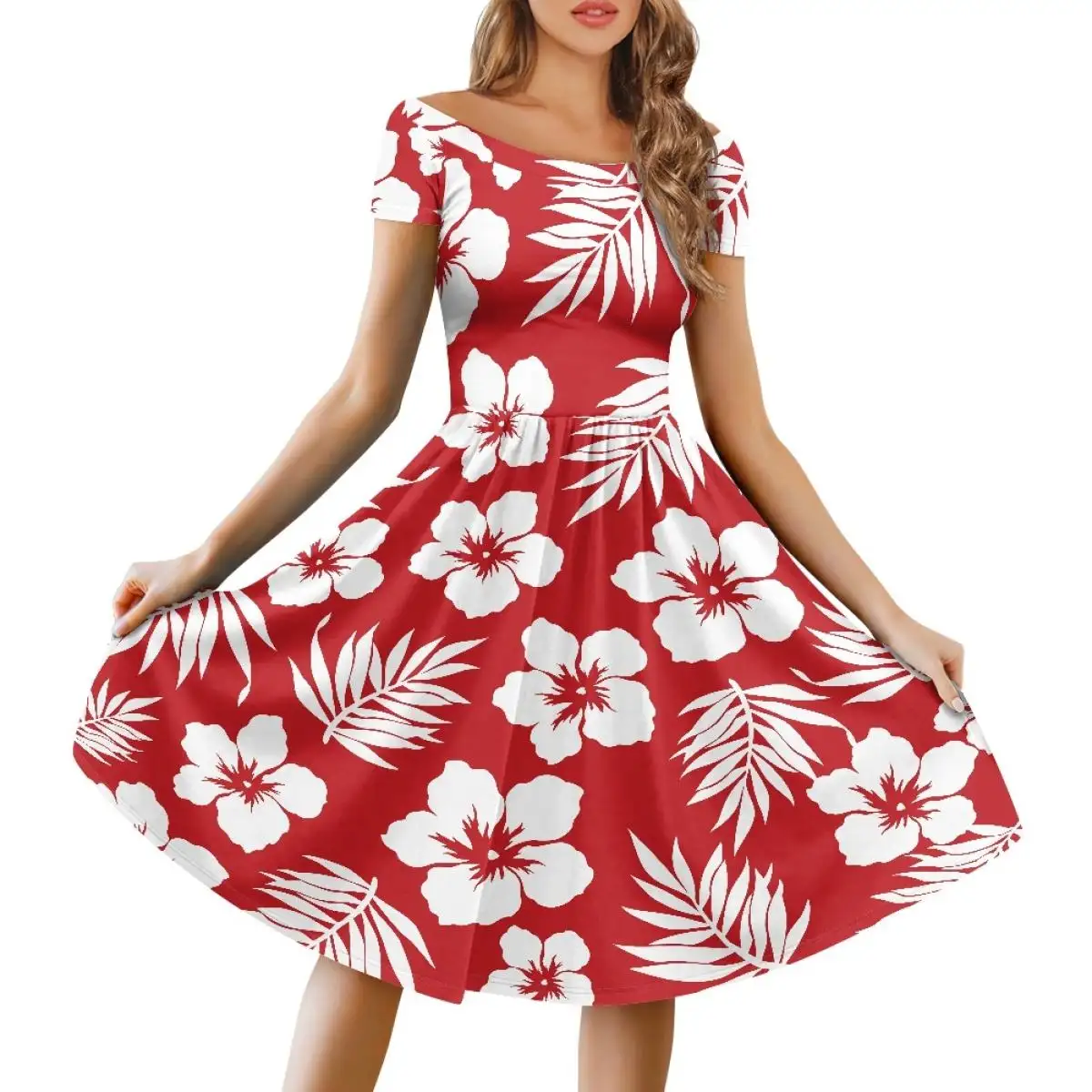 Vestido de verano de moda para mujer, vestidos de fiesta informales de un hombro, diseño de flor de hibisco de hoja de palma, Mini ropa Sexy, envío directo