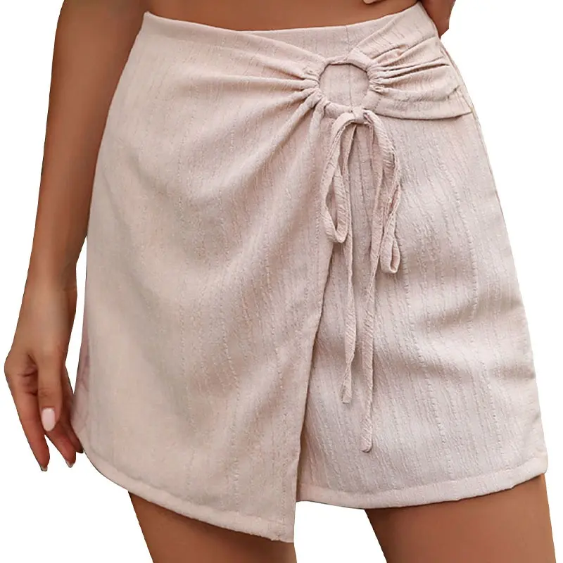 Summer Women's Waistband A-line Texture Women's Casual Elegant European And American Style Lace Up Shorts Skirt