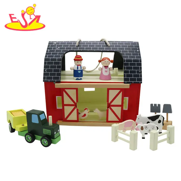 لعبة تركيب منزل خشبي صغير في تصميم جديد, لعبة تركيب منزل خشبي صغير في مزرعة مع أثاث ، لعبة لعب الأدوار للأطفال الصغار W06A465