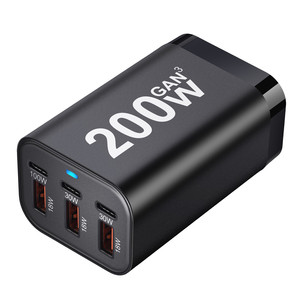 热200W <span class=keywords><strong>USB</strong></span> C壁式充电器<span class=keywords><strong>USB</strong></span> QC3.0 PD 100W GaN快速充电6端口手机平板电脑充电器台式充电器站