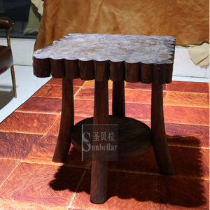 乡村木质智能桌波形方形圆形顶部客厅边桌家用室内实木端茶几 - Product Image 3