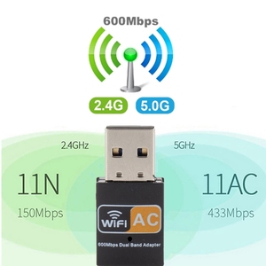 Dual Band USB <strong>Wifi</strong> 600Mbps Adapter AC600 2.4GHz 5GHz <strong>WiFi</strong> with Antenna PC Mini <strong>Computer</strong> <strong>Network</strong> Card Receiver