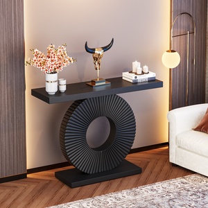 2025 Trendy konsol masa giriş tablosu kanepe masası-şık siyah kaplama, Modern ev dekor için benzersiz dairesel taban - Product Image 3