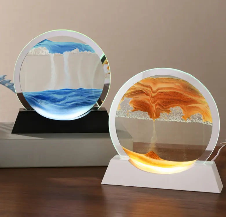 Изменяющийся движущийся песок художественное изображение Круглое стекло 3D глубоководные песочные пейзажи для взрослых расслабляющие игрушки для рабочего стола дома