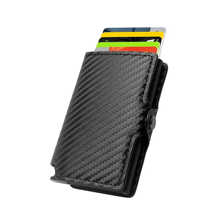 Popping Up RFID Blocking porta carte di credito sottile in fibra di carbonio portafoglio per carte di credito minimalista intelligente per uomo