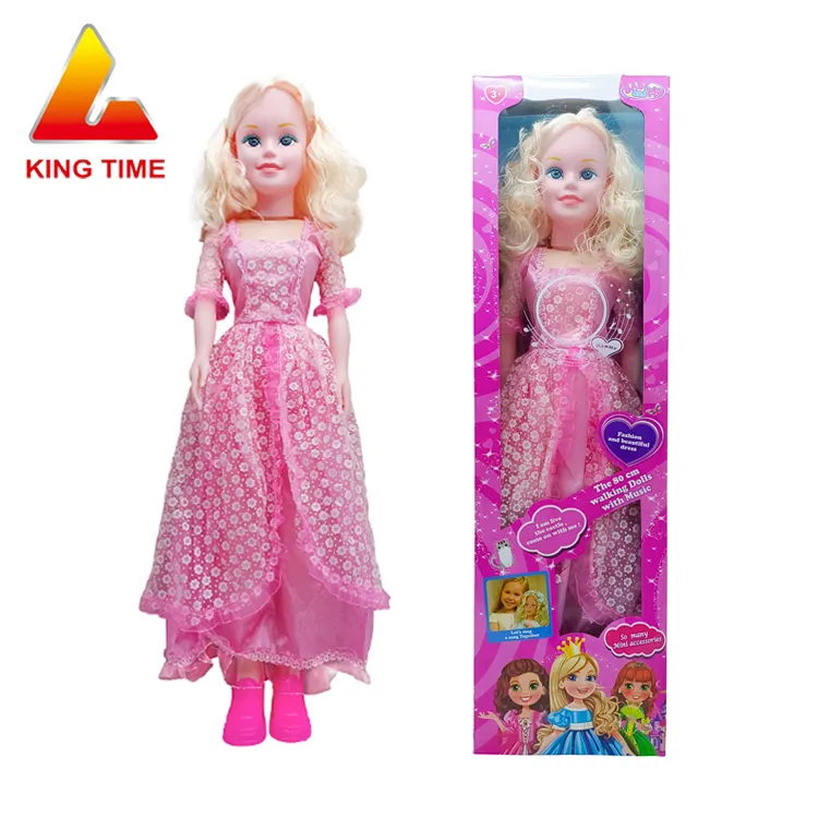 Günlük 80 cm 6 sesler ile pembe uzun elbise bebek giymek IC moda büyük gözler vinil ve PVC malzeme kız bebek oyuncak kız oyuncaklar