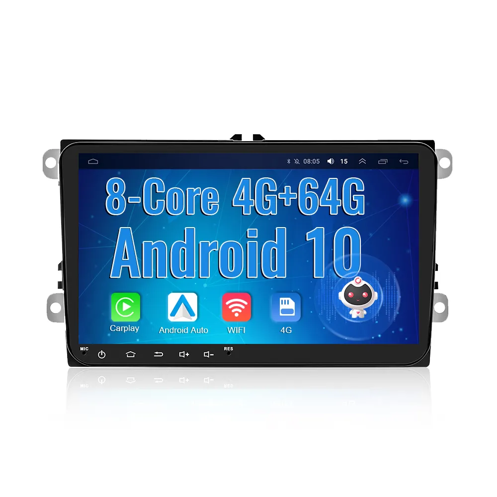 4 + 64GB 8 çekirdekli Android 10 araba radyo 9 inç IPS ekran 2 Din AI ses Carplay Hi çözünürlüklü GPS BTFor VW/Golf/Skoda/Seat/Passat B6