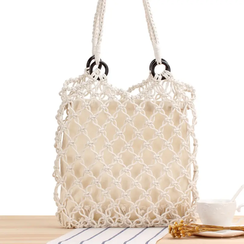 Женская вязаная соломенная плетеная мини-сумка через плечо, сетчатая пляжная сумка-Макраме для отдыха
