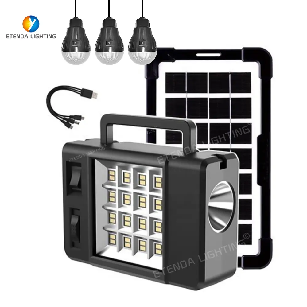 Sistema de iluminación solar portátil para el hogar con panel solar de 6V y 3,8 W con luces, kit todo en uno, sistema de iluminación de almacenamiento de energía para ahorrar