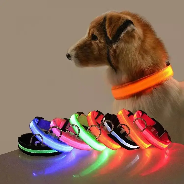 Nylon LED Haustier Hunde halsband Nachts icherheit Blinkend Im Dunkeln leuchten Hunde leine Hunde Leuchtende fluor zierende Halsbänder Haustier bedarf