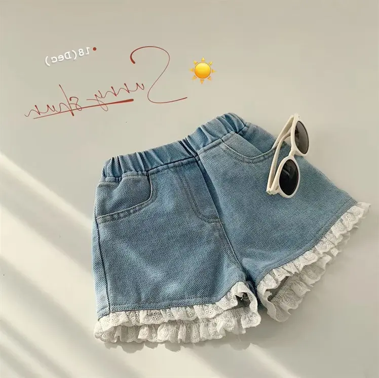 Em Estoque Verão Infantil Bonito Dos Desenhos Animados Shorts Jeans Buraco Cintura Alta Meninas Crianças Denim Shorts Atacado