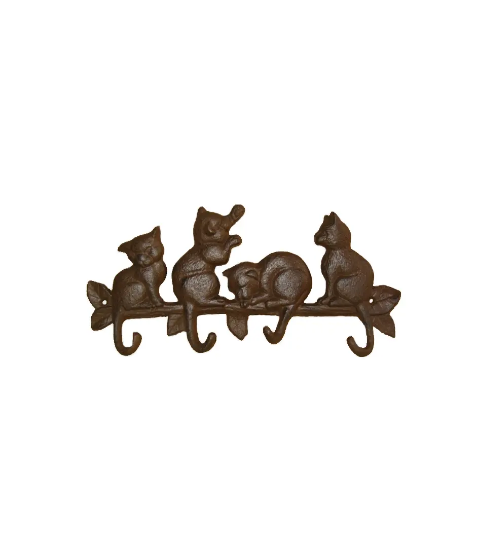 Ganchos con estilo vintage hechos a mano, artesanía de hierro fundido de Metal, 4 gatos, ganchos para abrigos de pared, perchas para gatitos, 4 ganchos, decoración montada en la pared