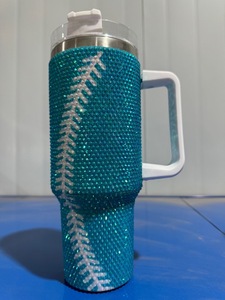 לוגו מותאם אישית bling diy rhinestone אמנות יפה יום הולדת ורוד מתנה קיר כפול נירוסטה 40 עוז ידית ספלים