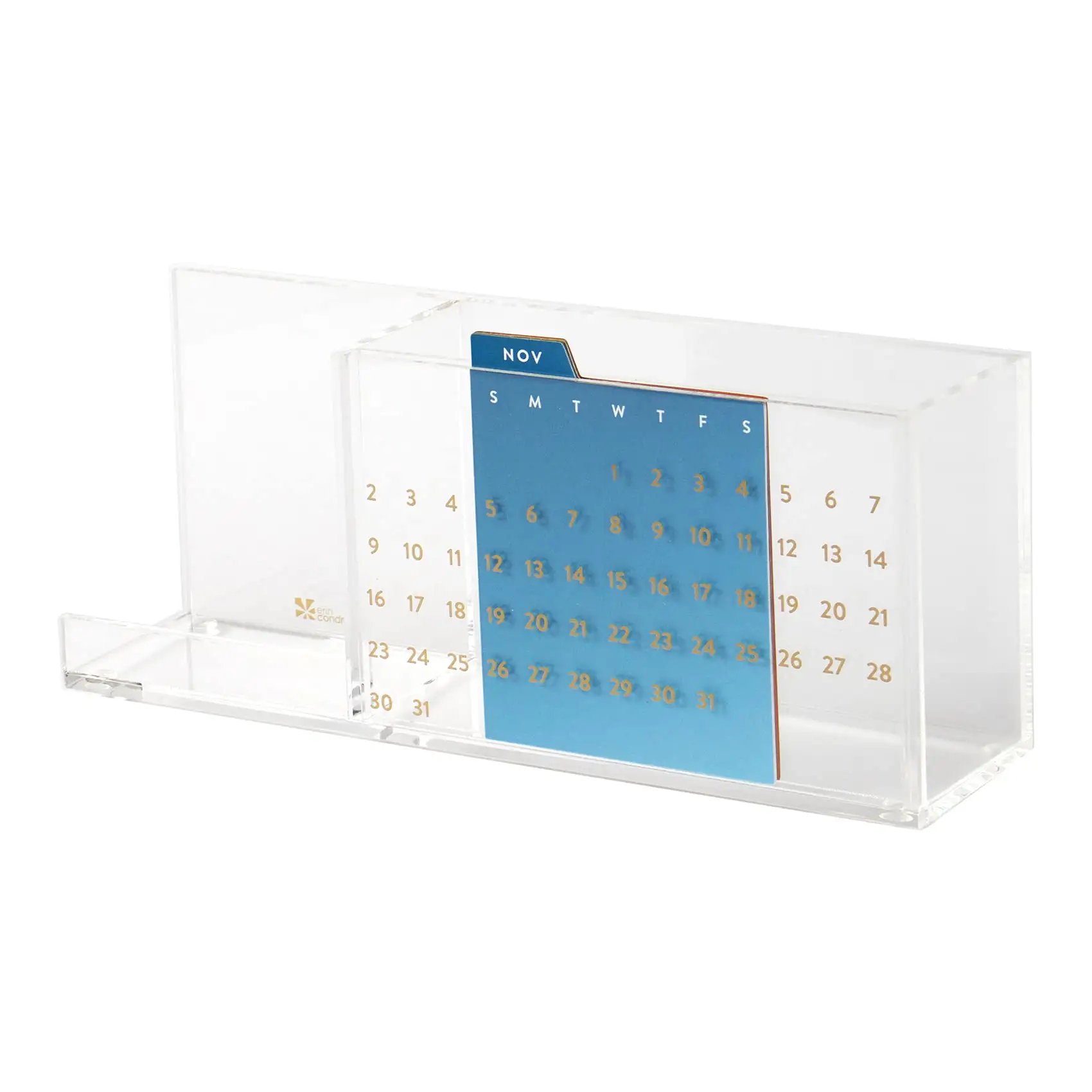 10x2.5x4.25" clear acrylic perpetual calendar desk organizer with 6 double sided monthly cards built-in phone stand and included