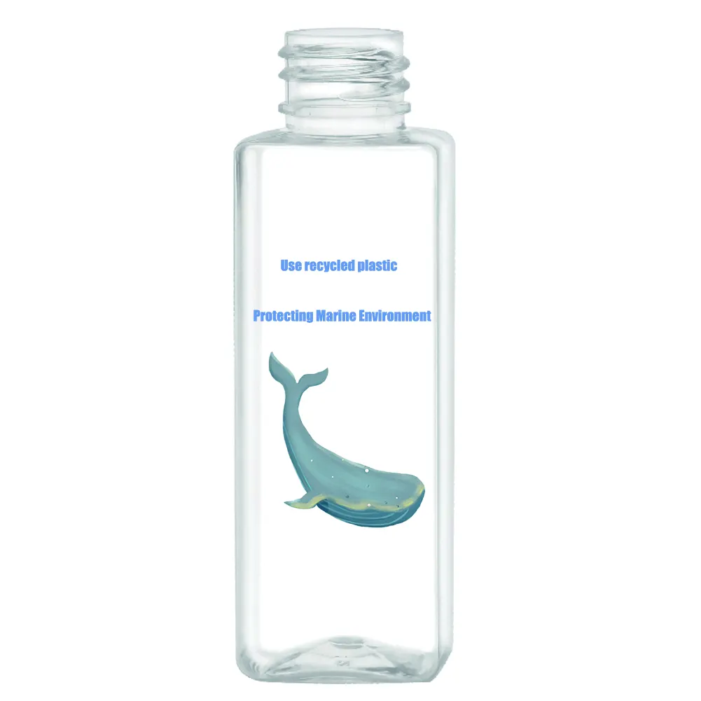 350Ml PET koruyun deniz ortamı tema losyon şişe PCR kap ile geri dönüşümlü plastik kare şişe