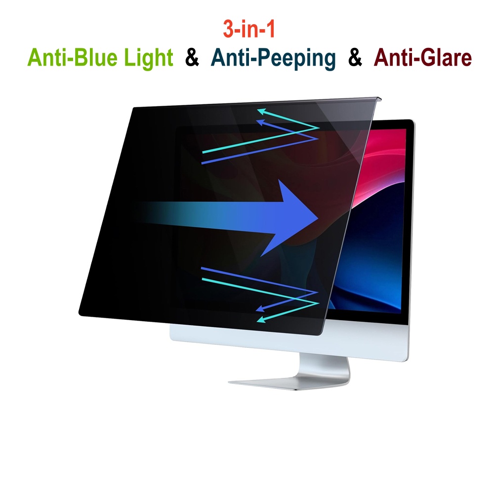 Noir : 3-en-1 : Anti-espionnage + Anti-lumière bleue + Anti-reflet