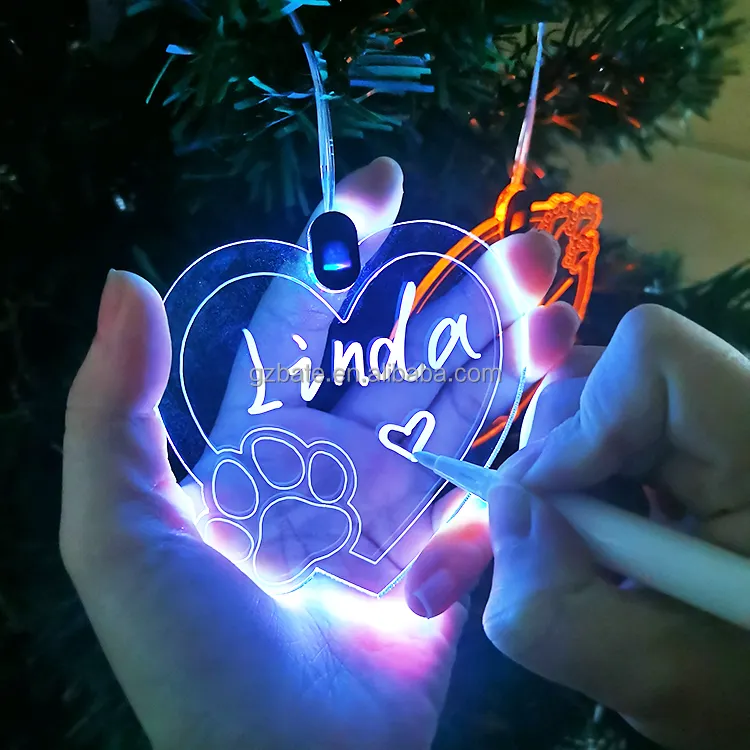 אקריליק זוהר עץ חג המולד תליית קישוט צבעוני גליטר מותאם אישית קישוטי חג המולד