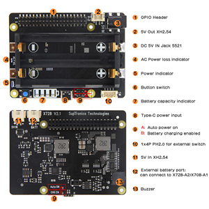 Raspberry Pi X728 V2.1 UPS CAPPELLO & Power Consiglio di Amministrazione con CNC In Lega di Alluminio Della Cassa Del Metallo per Raspberry Pi 4B Solo - Product Image 3