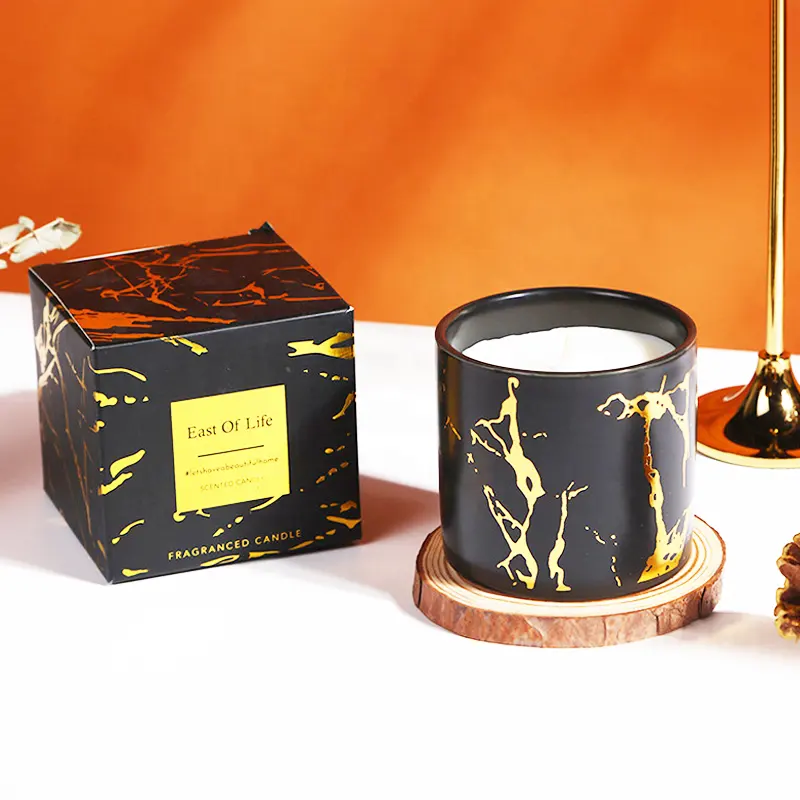 Candela profumata in ceramica dorata con motivo in marmo festival con decorazione d'interni regalo a mano candela profumata in ceramica romantica