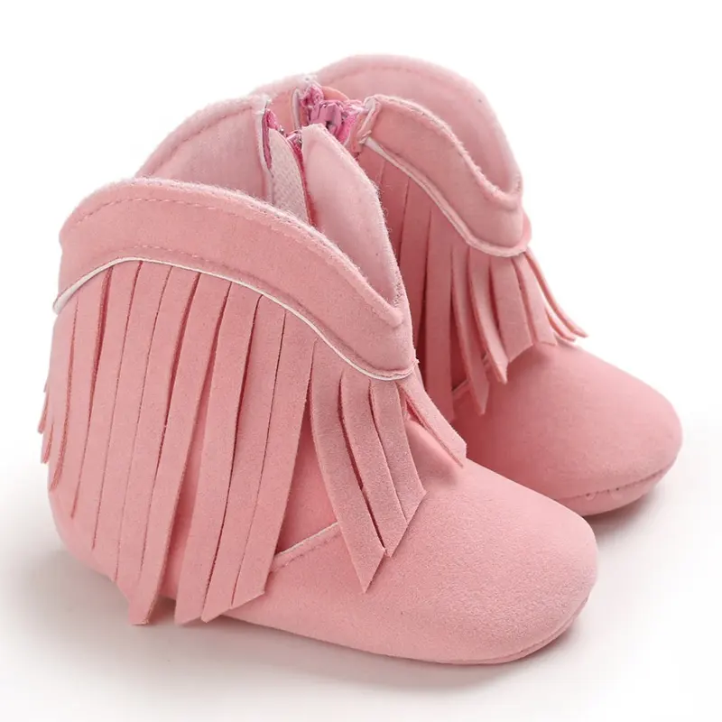 Botas para niños recién nacidos, botas con cremallera y borlas para niñas pequeñas, zapatos planos, botas altas de otoño e invierno para niñas