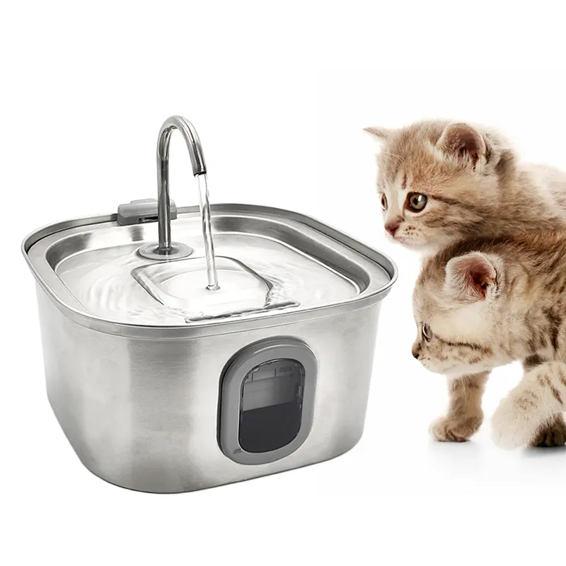 Gran oferta, alimentador de agua para perros y gatos, fuente de agua eléctrica de acero inoxidable para mascotas con advertencia de falta de agua