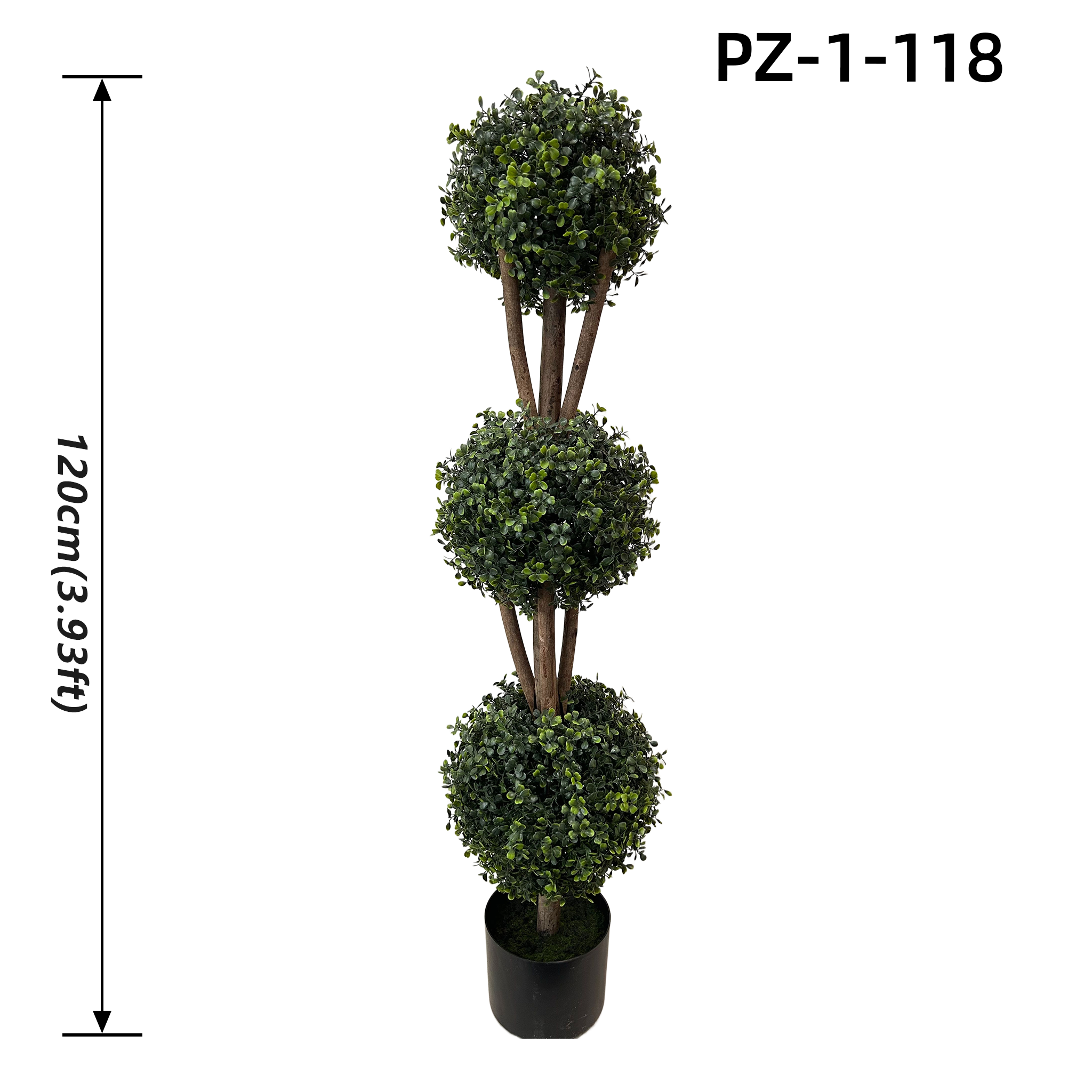 Arbre topiaire sphérique artificiel en buis triple (120 cm/3,93 pieds)