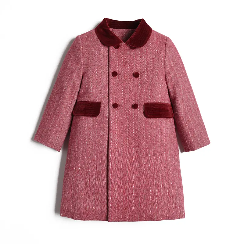 2024 नवीनतम ब्रांड बेबी गर्ल्स लंबे ऊनी कोट शीतकालीन बच्चों के गुलाबी मोटे ब्लेज़र थोक बच्चा बाहरी वस्त्र कपड़े