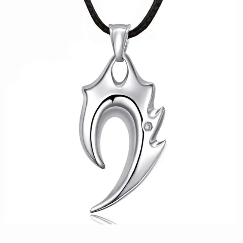 Personality Fashion Men's Creative Jewelry Silver Heart Shape Flame Pendant Leather Rope Necklace