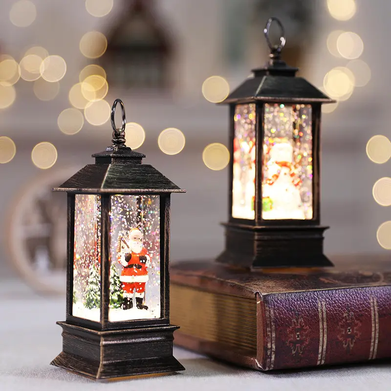 Christmas Table Ornaments Lights Christmas Santa Snowman Tree Vintage Led Lantern for Desktop Decor Christmas Party Supplies
