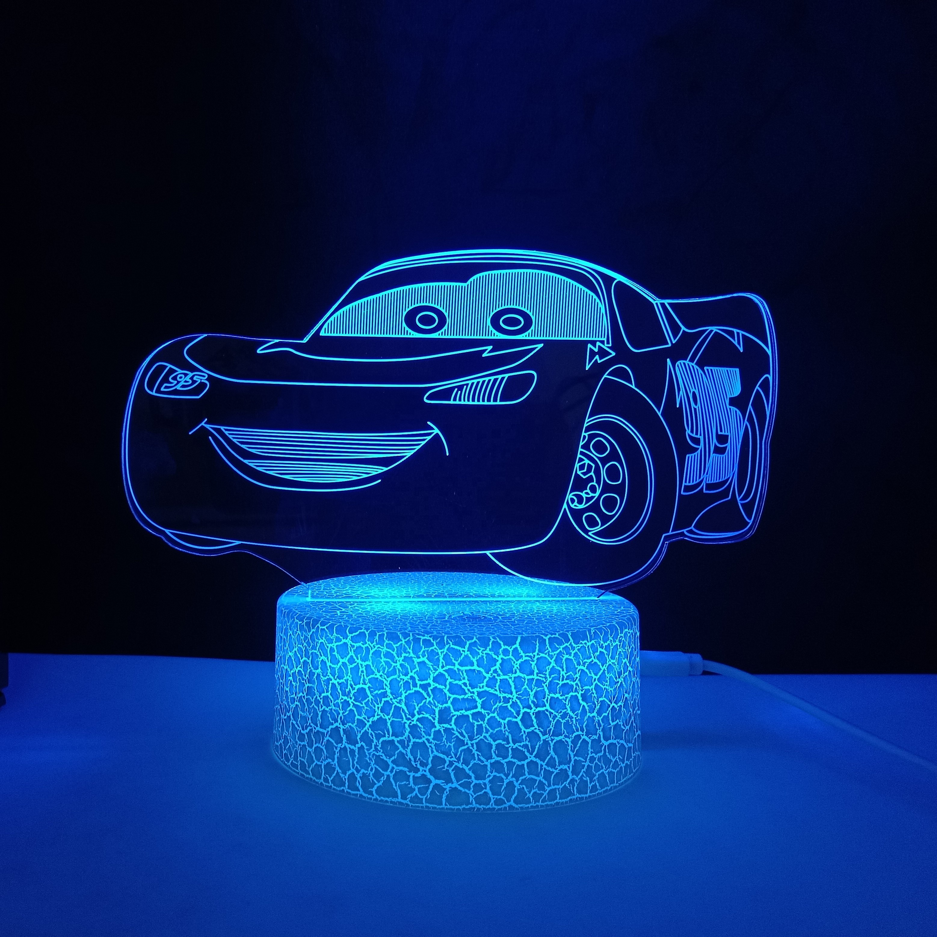 Đèn Led 3D Hình Xe Hơi Lightning McQueen, Đèn Ảo Ảnh Sáng Tạo Nhiều Màu, Thiết Kế Xe Đua, Xe Tải, Đèn Led Ảo Ảnh 3D