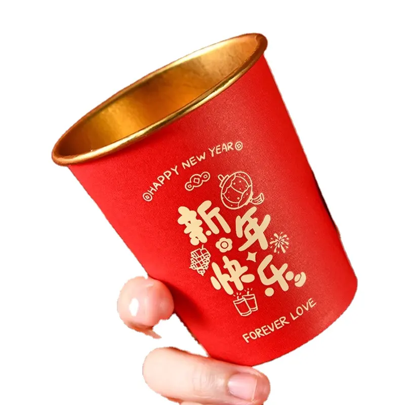 Özel Logo tasarım altın folyo iç kaplamalı kağıt bardak tek kullanımlık kağıt kahve bardağı kapaklı geri dönüştürülebilir
