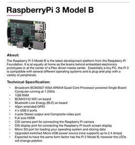 RASPBERRY PI 3 MODELB 1GB con Wifi y Bluetooth 4,1