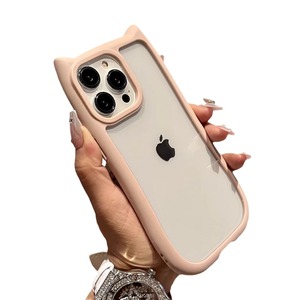 Basit stil şeffaf kedi kulaklar akrilik Apple iPhone için cep telefonu kılıfı darbeye kapak 16 15 14 13 12 Pro Max - Product Image 1