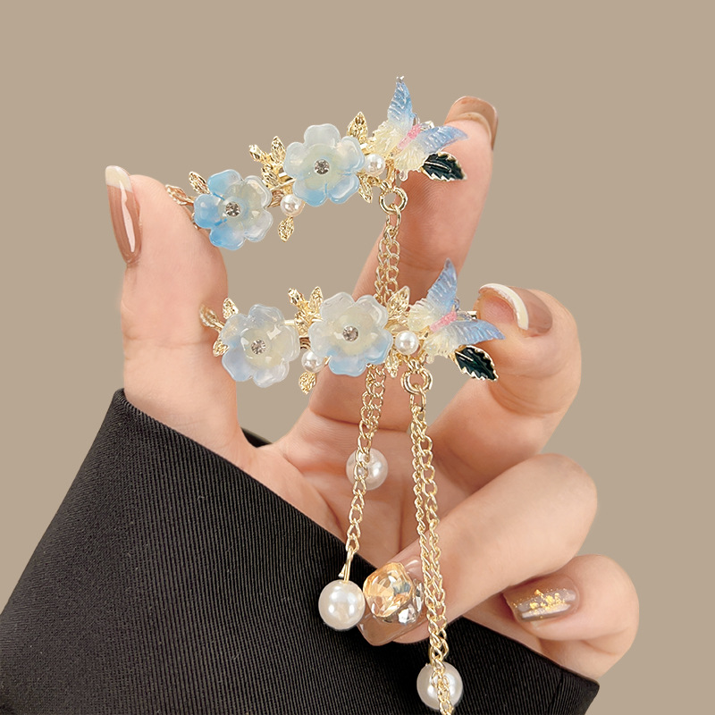 Ensemble de 2 papillons à fleurs bleues doubles