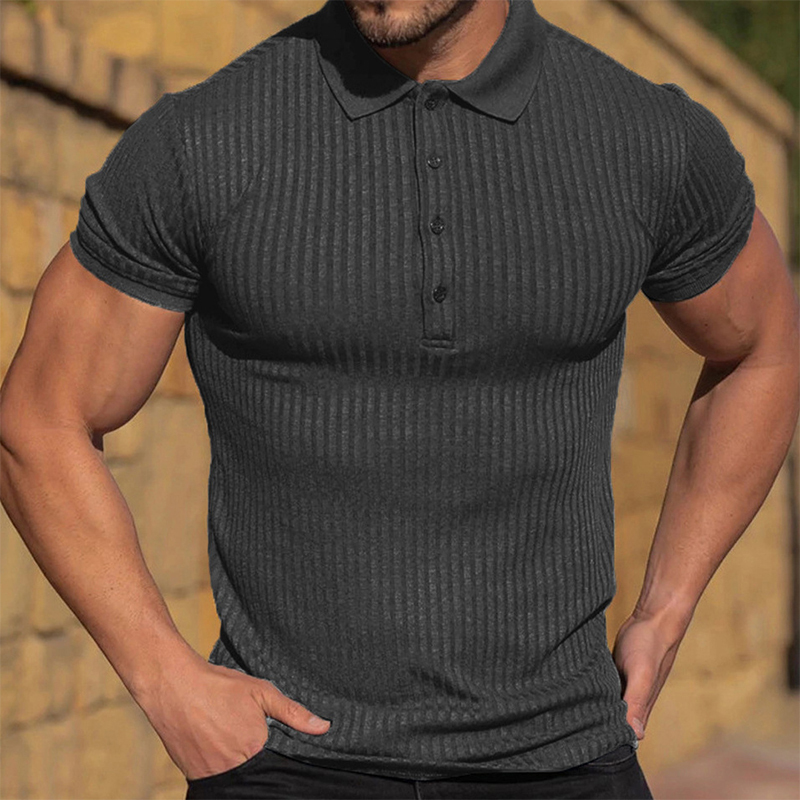 Dark Gray Mens knit button up business shirt workout tees