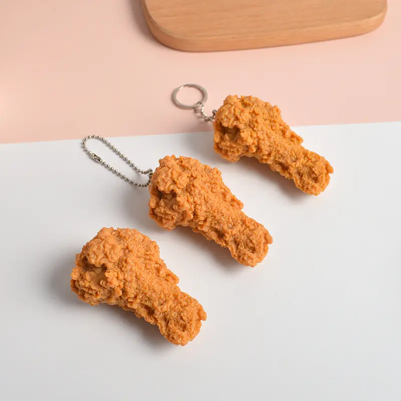 Gebakken Kip Frietjes Drumstick Kip Nuggets Sleutelhanger Kok Sleutelhanger Pvc Simulatie Voedsel Sleutelhanger