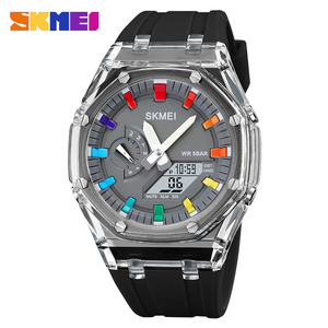 SKMEI นาฬิกาผู้ชายกันน้ำ2100, นาฬิกาข้อมืออิเล็กทรอนิกส์มีไฟ LED จับเวลานับถอยหลัง5นาฬิกาปลุก2เวลานาฬิกาดิจิตอล