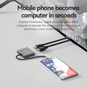 C 2合1适配器扩展坞<span class=keywords><strong>USB</strong></span> C型集线器至MST双高清电视4K 60hz高清视频分离器适配器C型至高清电视集线器